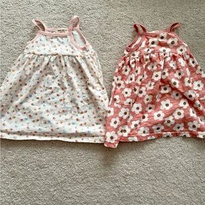 Set of 2 Toddler Tank Dresses - White Floral + Dusty Rose Daisy